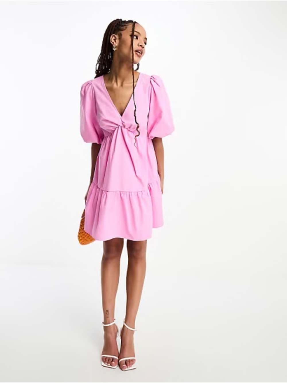 Nobody’s Child Pink Puff Sleeve Mini Dress Smocked Tiered Babydoll | US8 EUC